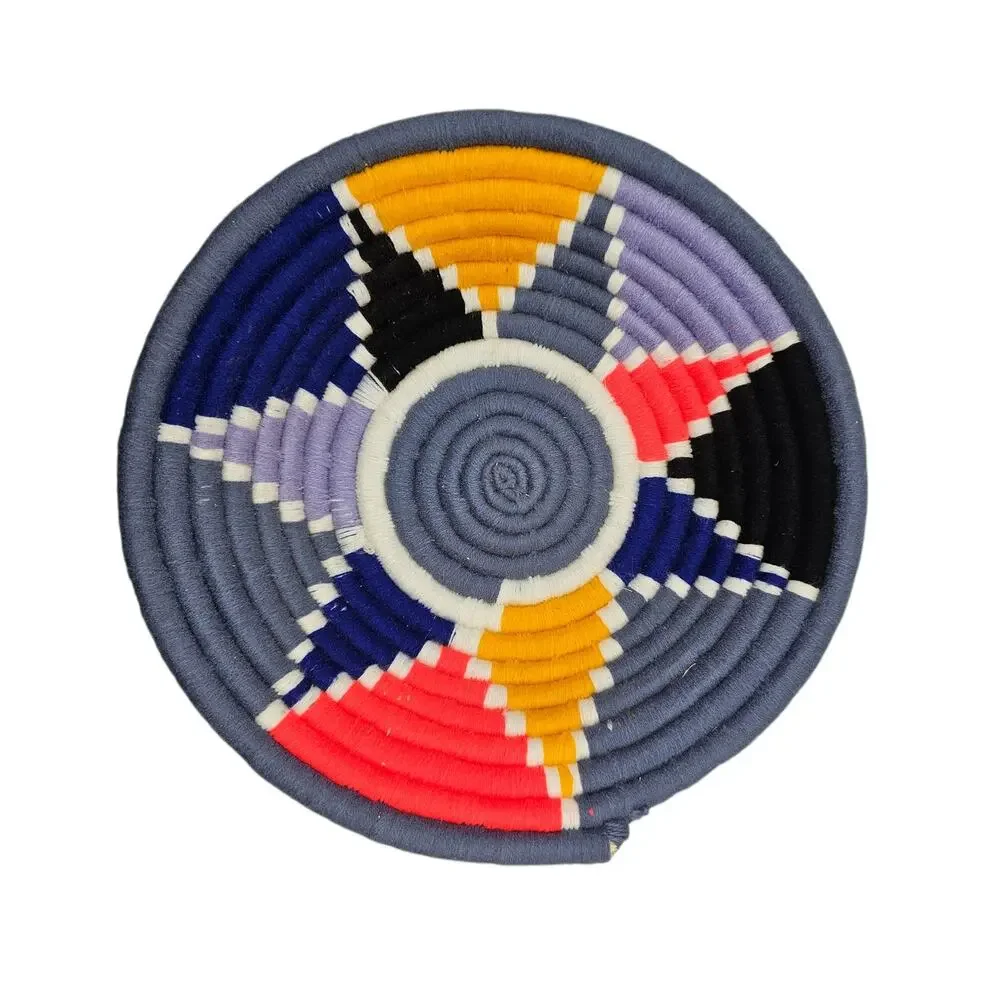 Colorful Round Hand Woven Yarn Boho Wall Basket Decor